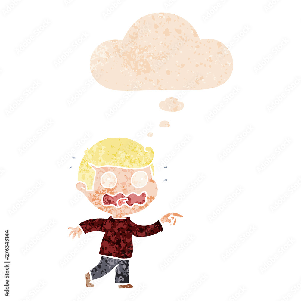 cartoon stressed out pointing and thought bubble in retro textured style cartoon stressed out pointing and thought bubble in retro textured style