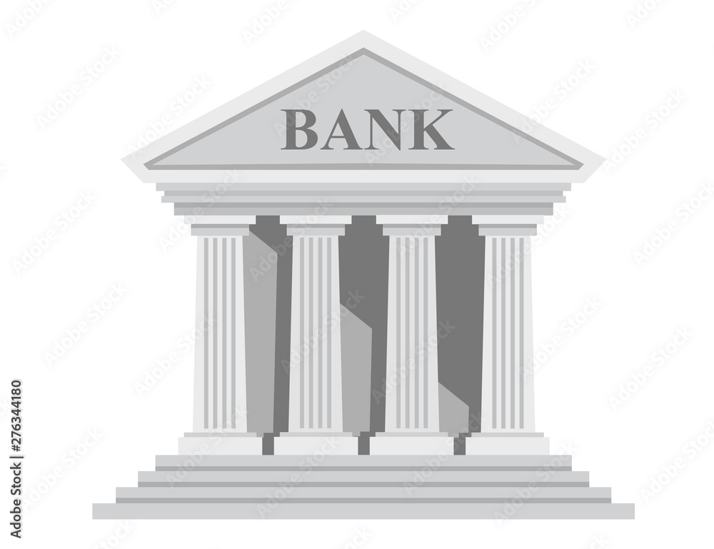 Flat design retro bank building with columns without windows vector illustration isolated on white background