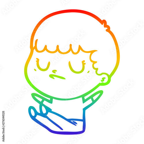 rainbow gradient line drawing cartoon grumpy boy