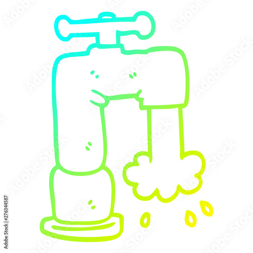 cold gradient line drawing cartoon running faucet