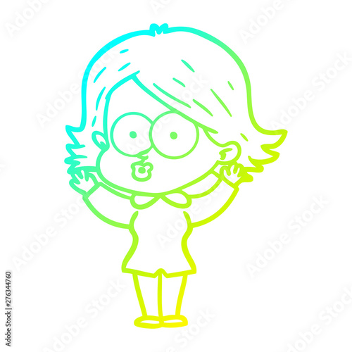 cold gradient line drawing cartoon girl pouting