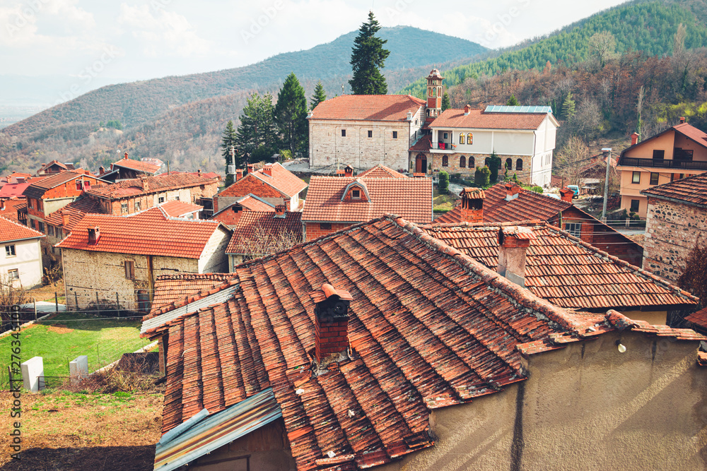 View over the rooftops of a traditional rural village in the mountains of Macedonia