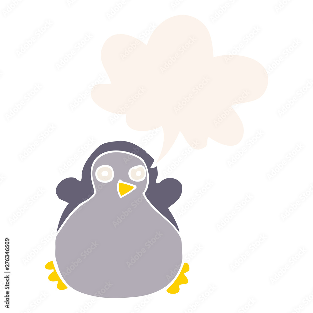 cartoon penguin and speech bubble in retro style cartoon penguin and speech bubble in retro style