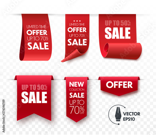 Sale tag. Red discount banner. 