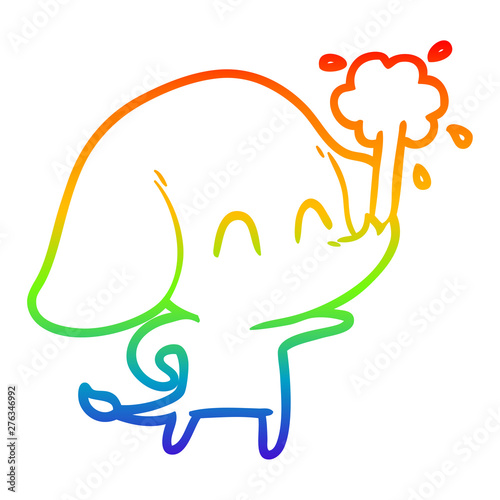 rainbow gradient line drawing cute cartoon elephant spouting water