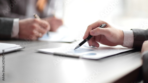 Business negotiations, discuss conditions of deal, contract. Business negotiations concept. photo