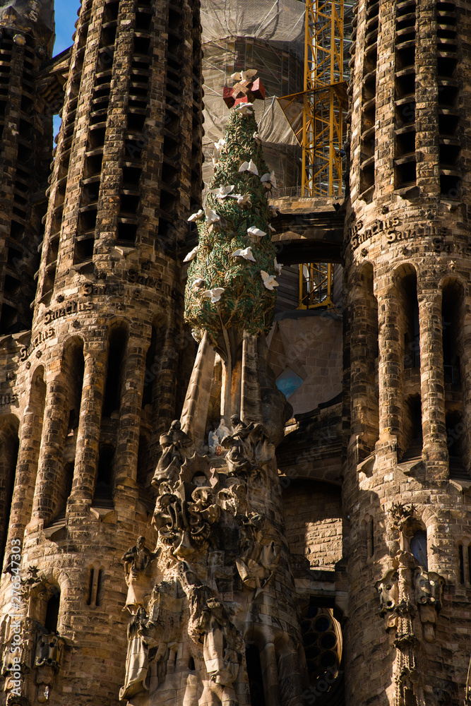 BARCELONA, SPAIN - April, 2019: Famous Antonio Gaudi Sagrada Familia Cathedral, in Barcelona. Landmark cathedral of Barcelona.
