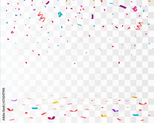 Confetti background. Red, blue and yellow confetti isolated on transparent background. Falling confetti. Celebration background template