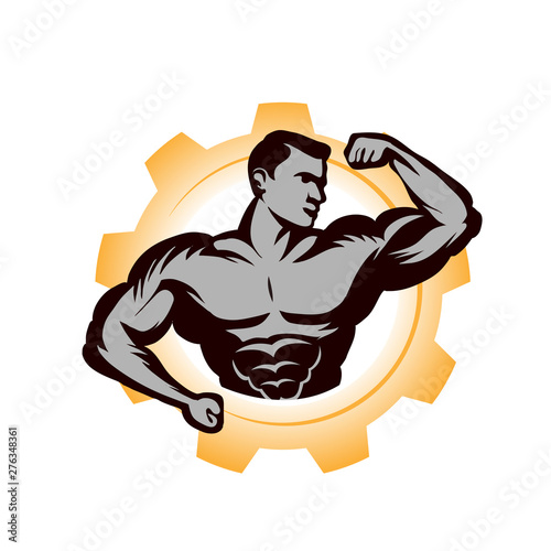 human muscle athlete gym fitness gear logo design inspiration