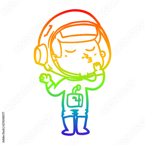 rainbow gradient line drawing cartoon confident astronaut