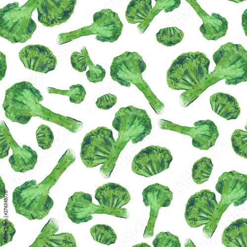 Seamless pattern with broccoli. Hand drawn background. food pattern for wallpaper or fabric. Watercolor pattern with broccoli