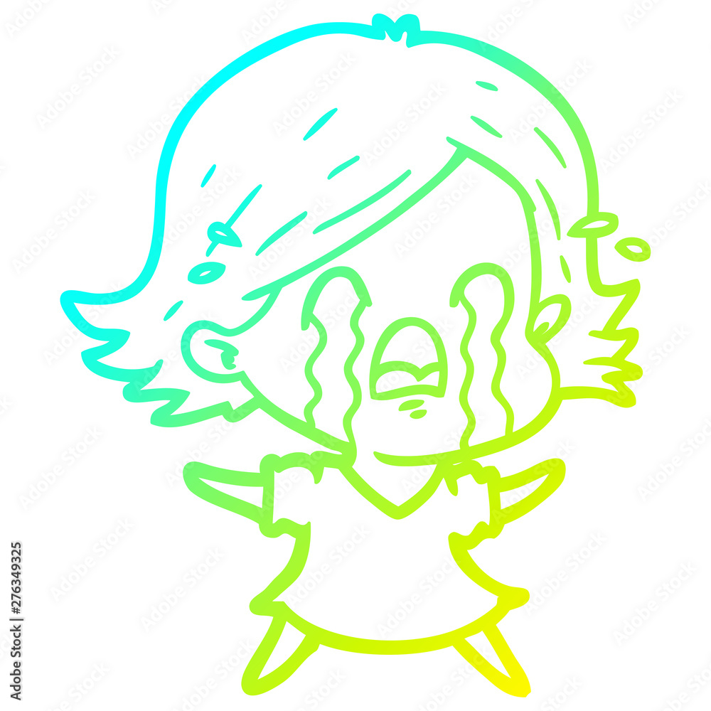 Obraz premium cold gradient line drawing cartoon woman crying