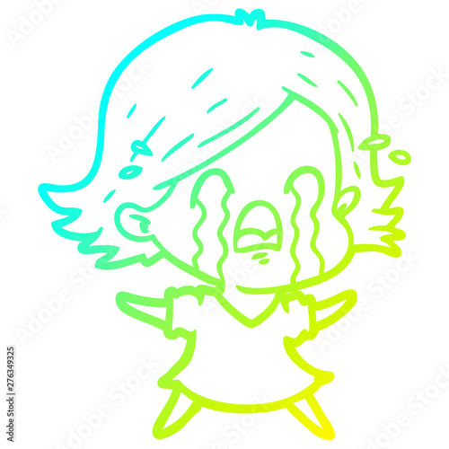 cold gradient line drawing cartoon woman crying