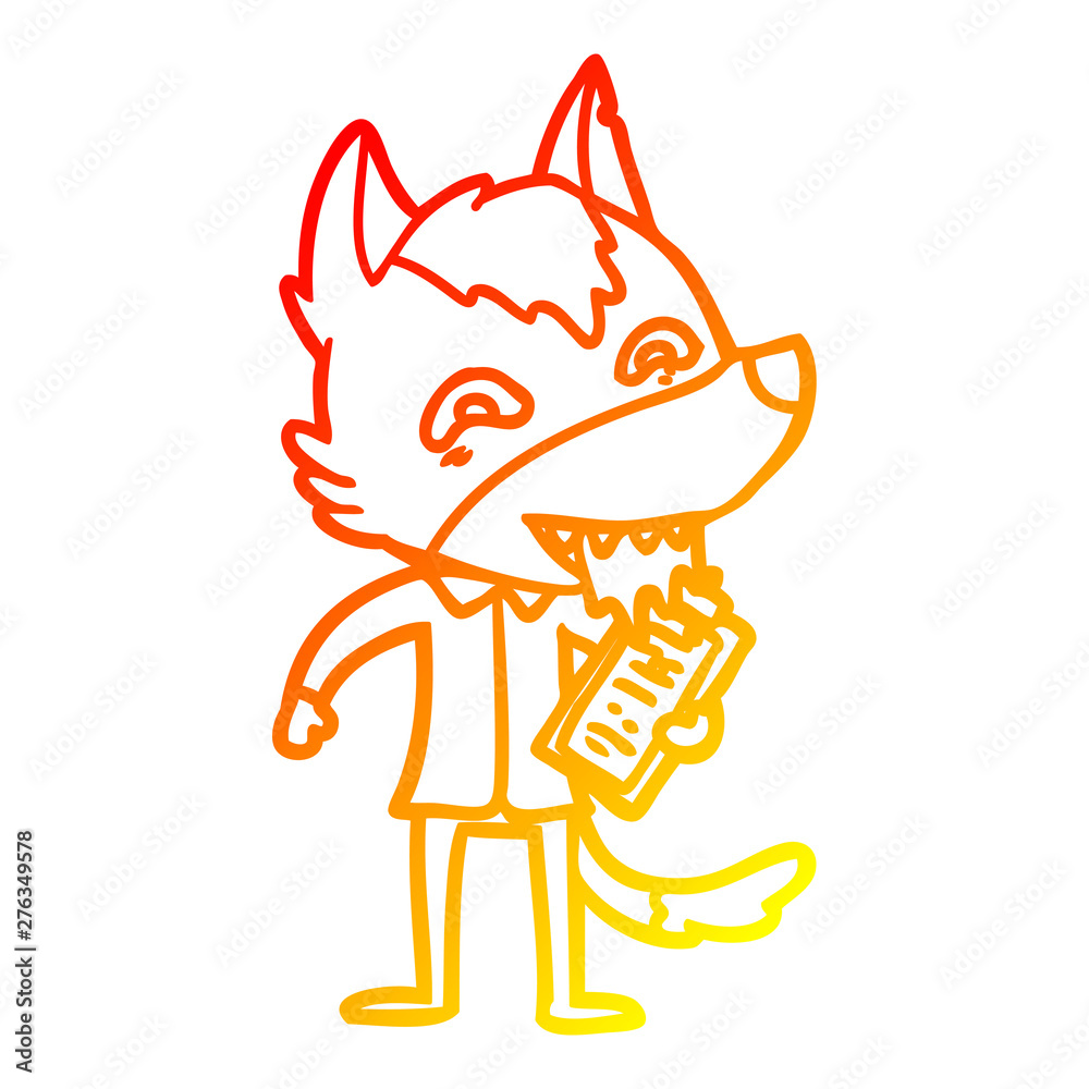 warm gradient line drawing cartoon hungry wolf with clip board warm gradient line drawing cartoon hungry wolf with clip board