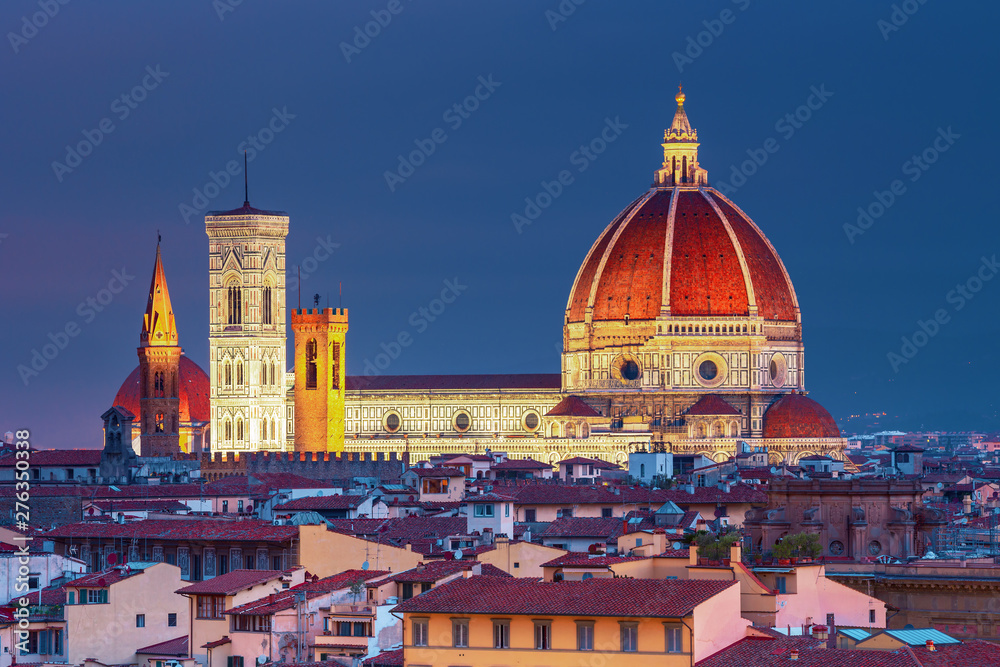 Beautiful view on old town of amazing Florence city and the Cathedral Santa Maria dl Fiore (Duomo), Florence, Italy