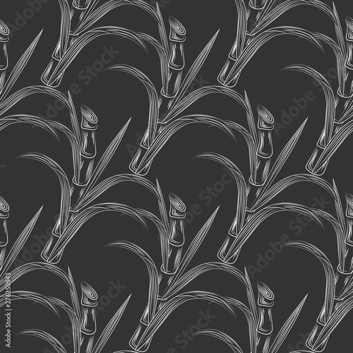 Sugar cane stalks with leaves seamless pattern. Sugar stalk cane