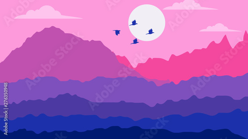Sunset Dark Violet Landcape Vector