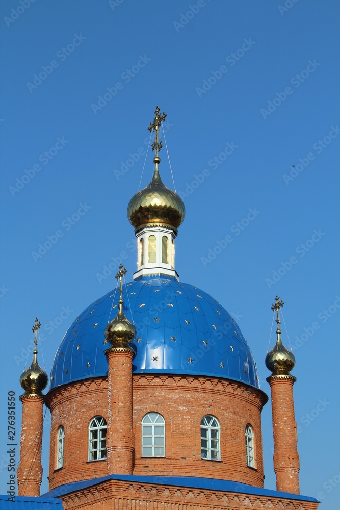 blue dome of the village church in Russia