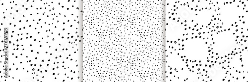 Set of abstract seamless vector pattern. Hand draw polka dots, brush black and white pattern . Monochrome texture. backgrounds of simple primitive with dots for textile design, for cover, photo