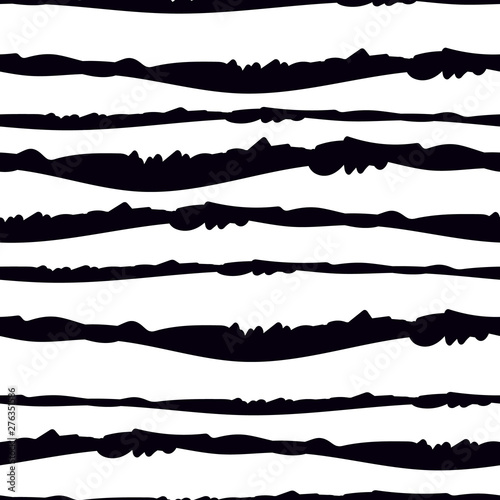 Abstract seamless vector pattern. Black and white. Strokes, bruch lines. Ink. Monochrome hand draw texture. Paint stripes lines backdrop. Modern fashion texture rough striped fabric background