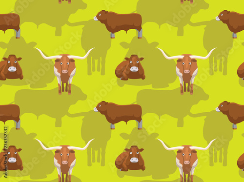 Cow Texas Longhorn Limousin Cartoon Seamless Wallpaper