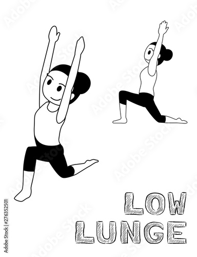 Yoga Low Lunge Cartoon Vector Illustration Monochrome