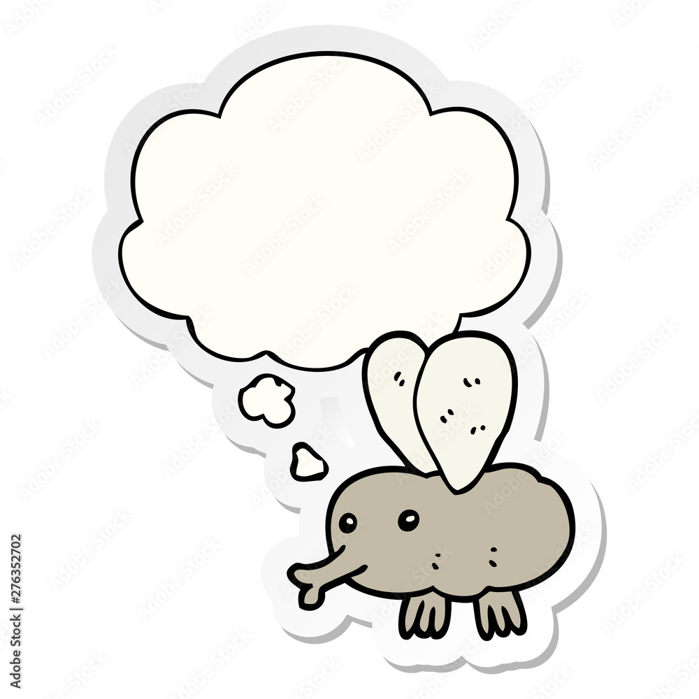 cartoon fly and thought bubble as a printed sticker