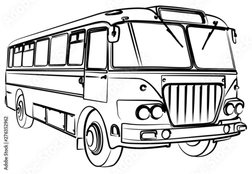 The Sketch of the big passenger old bus.