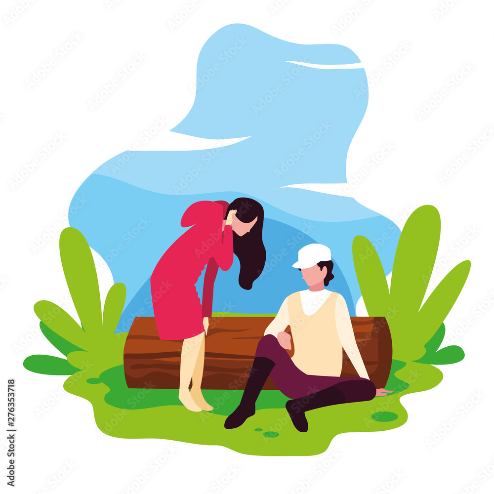young couple resting in landscape nature