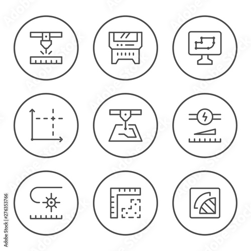Set round line icons of laser cutting
