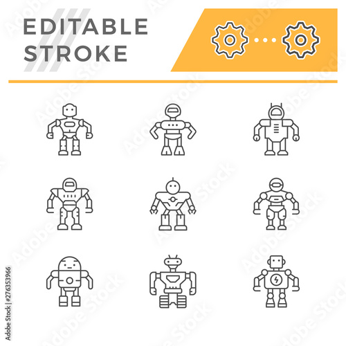 Set editable stroke line icons of robot