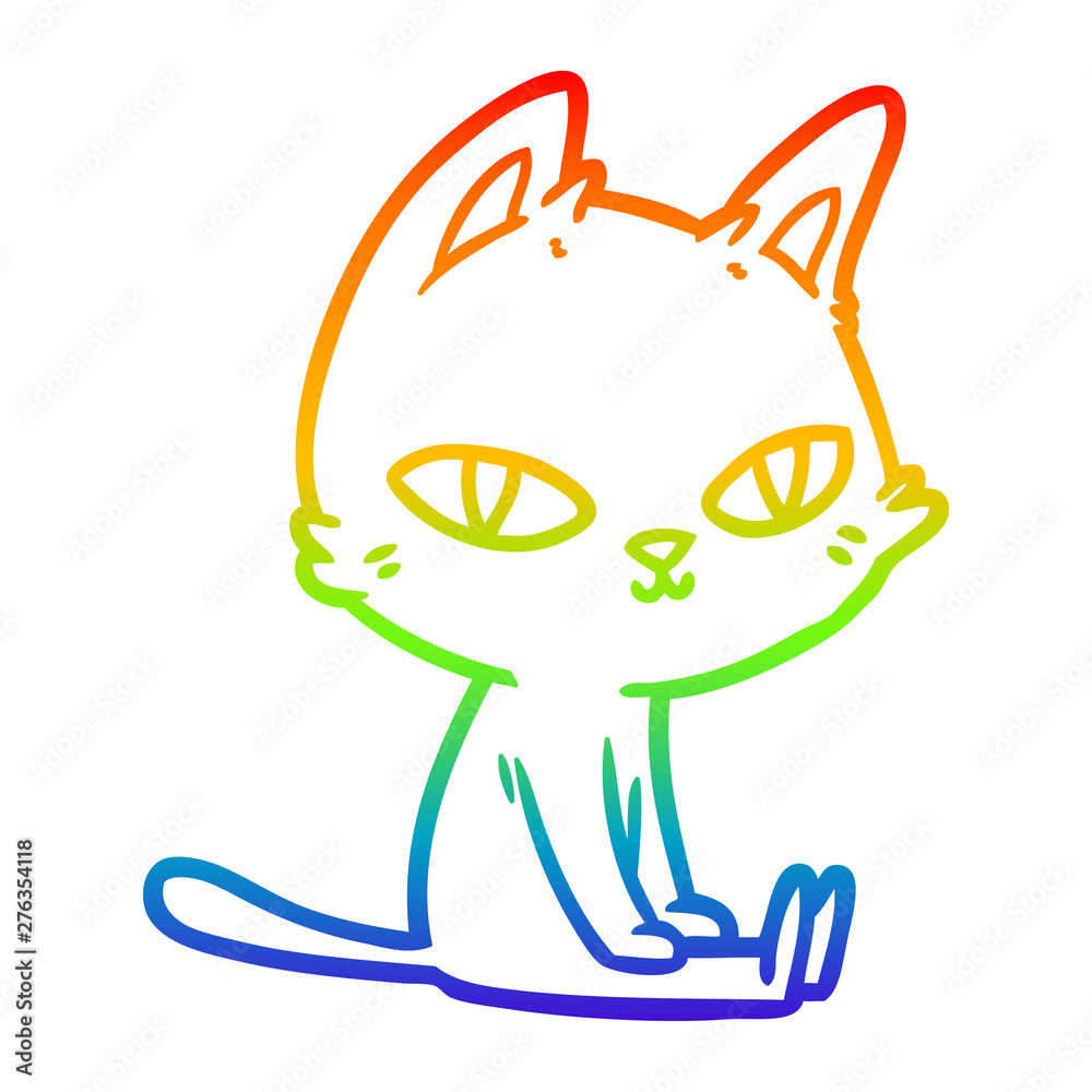 rainbow gradient line drawing cartoon cat sitting rainbow gradient line drawing cartoon cat sitting