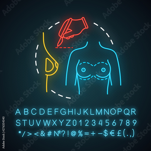 Breast lift neon light icon
