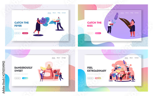 Perfume Website Landing Page Set, Perfumer Characters Create New Fragrance Put Ingredients to Sprayer Bottle with Toilet Water. Perfumery Composition Web Page. Cartoon Flat Vector Illustration, Banner