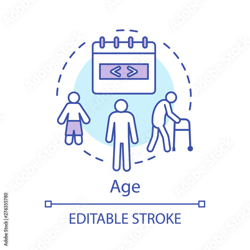 Age concept icon. Problem skin, aging beauty treatment and lifting idea thin line illustration. Process of aging vector isolated outline drawing. The life cycle, generation of people editable stroke