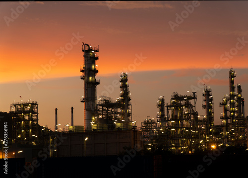 Petrochemical Industrial. Oil refinery and Oil industry at twilight
