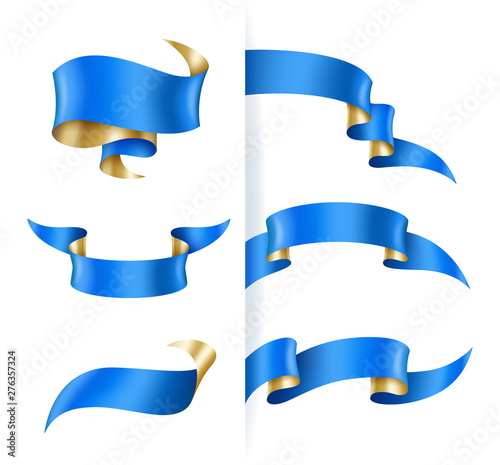 Vintage blue and gold ribbons set, banner template, design elements