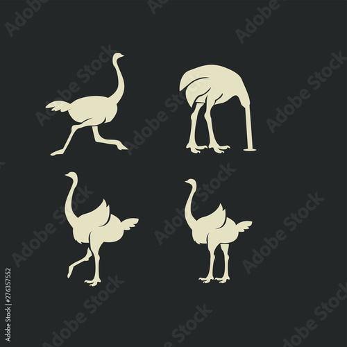 set of ostrich logo with outline and black color icon design vector illustration