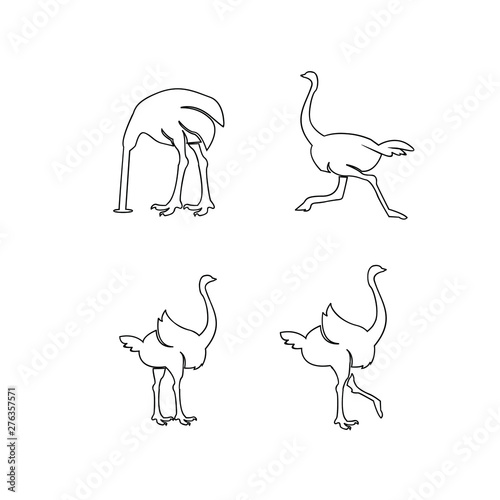 set of ostrich logo with outline and black color icon design vector illustration