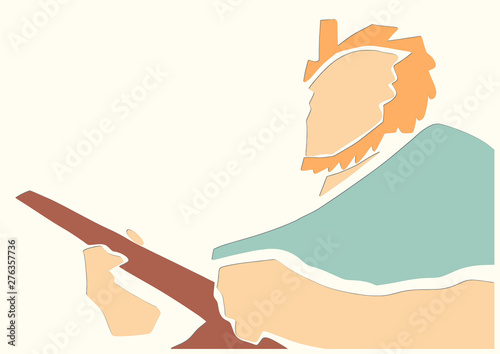 Guitar player. Musical colorful cartoon. Applique or paper cut style. Colorful vector illustration.