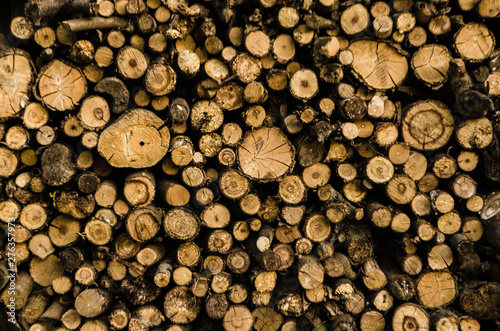 Stacks wood timber background. Pile of wood logs storage for industry. Saws cut wood logs. Wood texture background
