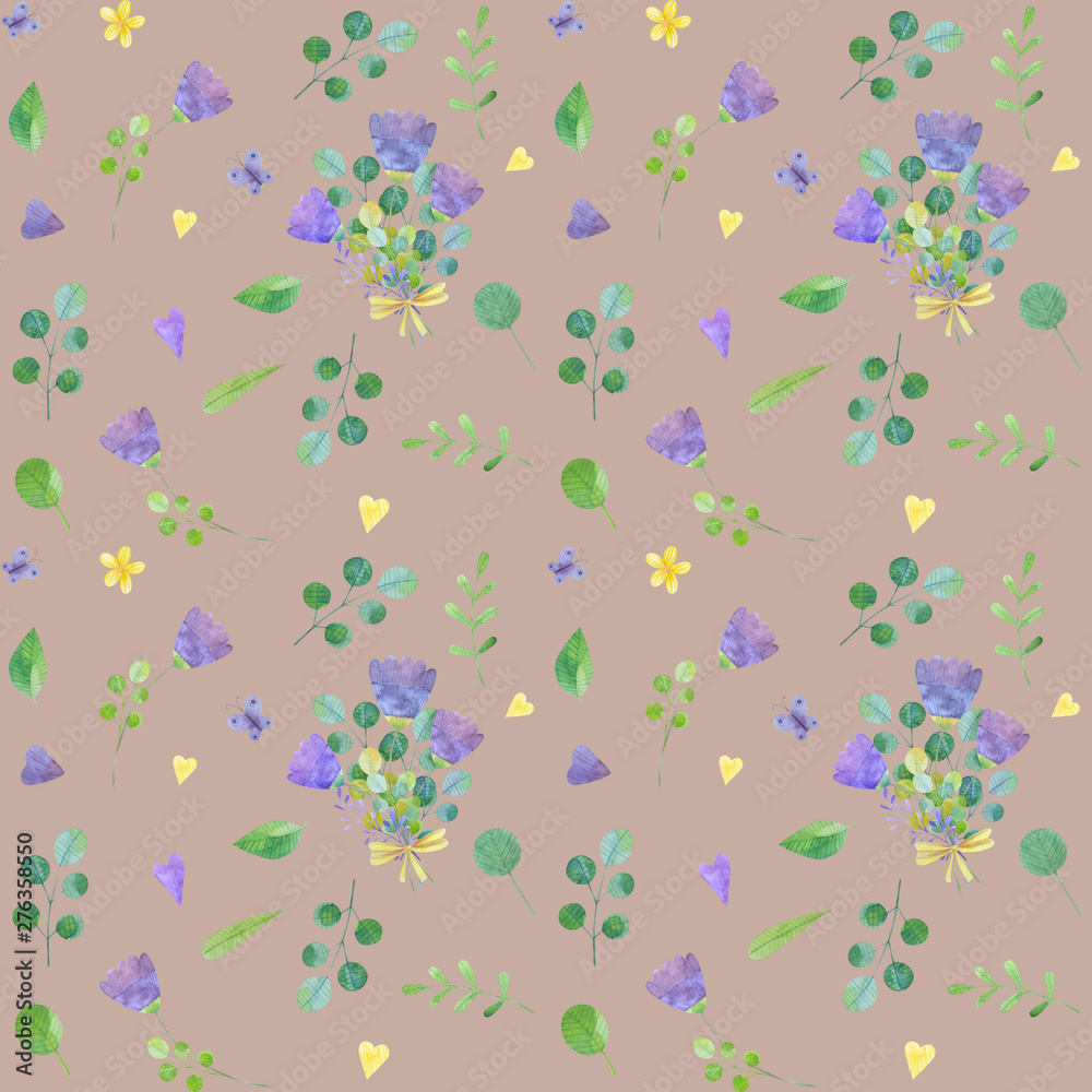 seamless pattern with cute watercolor illustration of stylized flowers. seamless pattern with cute watercolor illustration of stylized flowers.
