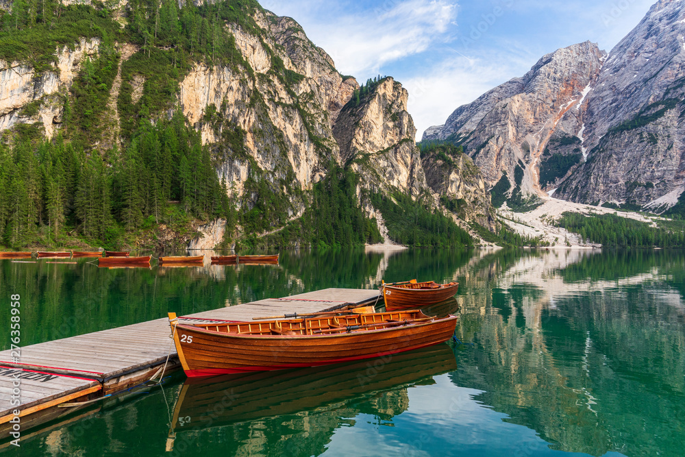 Lago di Braies, beautiful lake in the Dolomites. Lago di Braies, beautiful lake in the Dolomites.