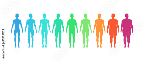 BMI concept. Male body mass index vector illustration. Body shapes from underweight to extremely obese photo