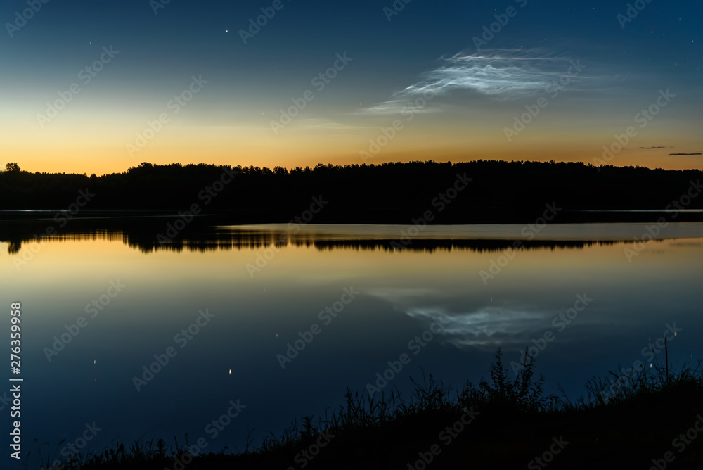 clouds noctilucent stars lake sky reflection