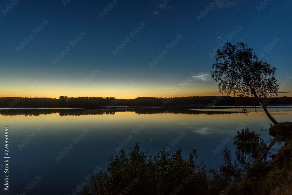 clouds noctilucent stars lake sky reflection clouds noctilucent stars lake sky reflection