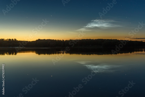 clouds noctilucent stars lake sky reflection