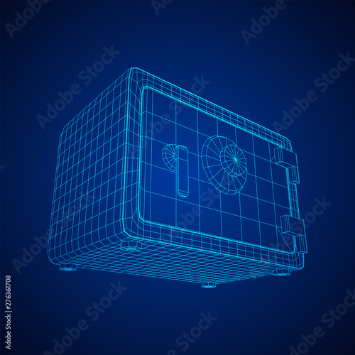 Metal bank vault safe. Wireframe low poly mesh vector illustration