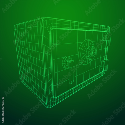 Metal bank vault safe. Wireframe low poly mesh vector illustration