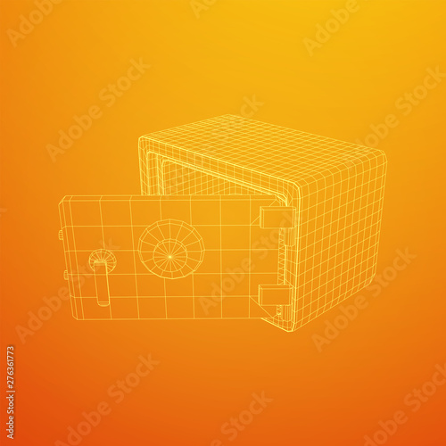 Metal bank vault safe. Wireframe low poly mesh vector illustration